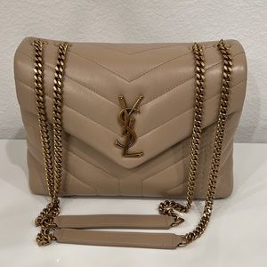 SAINT LAURENT LOULOU SMALL CHAIN BAG IN QUILTED "Y" LEATHER in DARK BEIGE